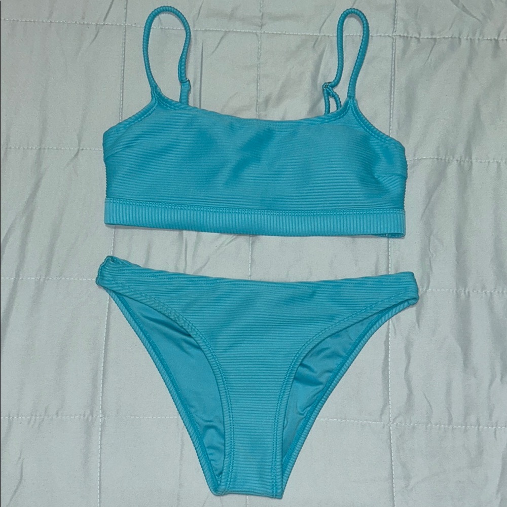Aeropostale Turquoise Blue Ribbed Bikini Set